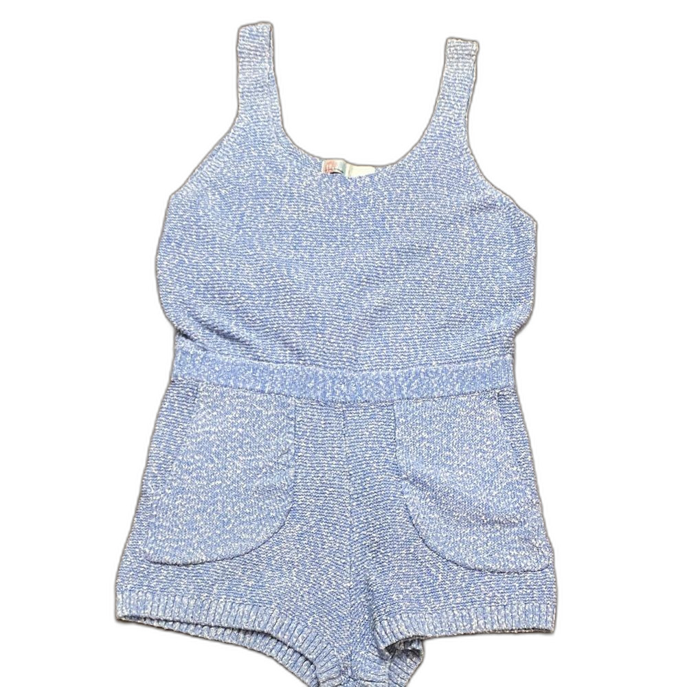 Free People FP Beach Declan Knit Romper Blue Cotton
